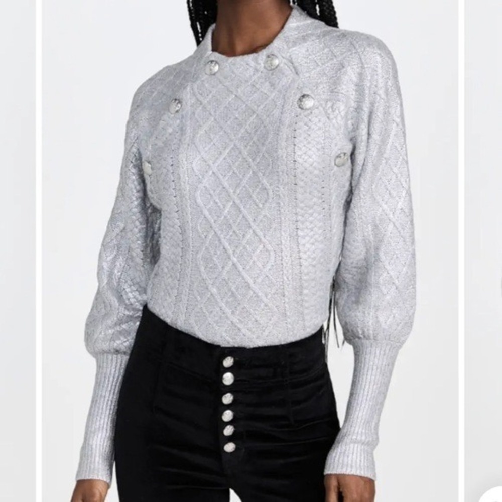 Veronica Beard Wool Cashmere blend Silver Grady Metallic Sweater‎ XS NWT